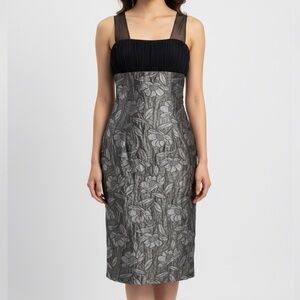 Douglas Hannant Black & Metallic Silver Textured Evening Dress - Size 2